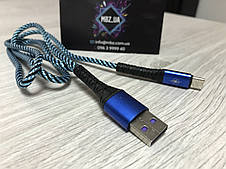 Кабель тканинний синій 1 м USB Type-C для Samsung, Xiaomi, POCO, ZTE, фото 2