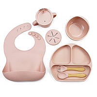 Набор для девочки детской силиконовой посуды для кормления новорожденных 8 предметов небьющаяся
