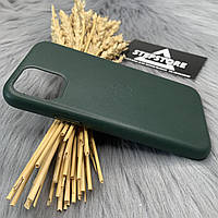 Чехол Leather Case с Magsafe для Iphone 11 pro натуральная кожаный с закрытым низом метал кнопки Зеленый