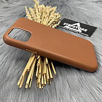 Чехол Leather Case с Magsafe для Iphone 11 pro натуральная кожаный с закрытым низом метал кнопки Коричневый