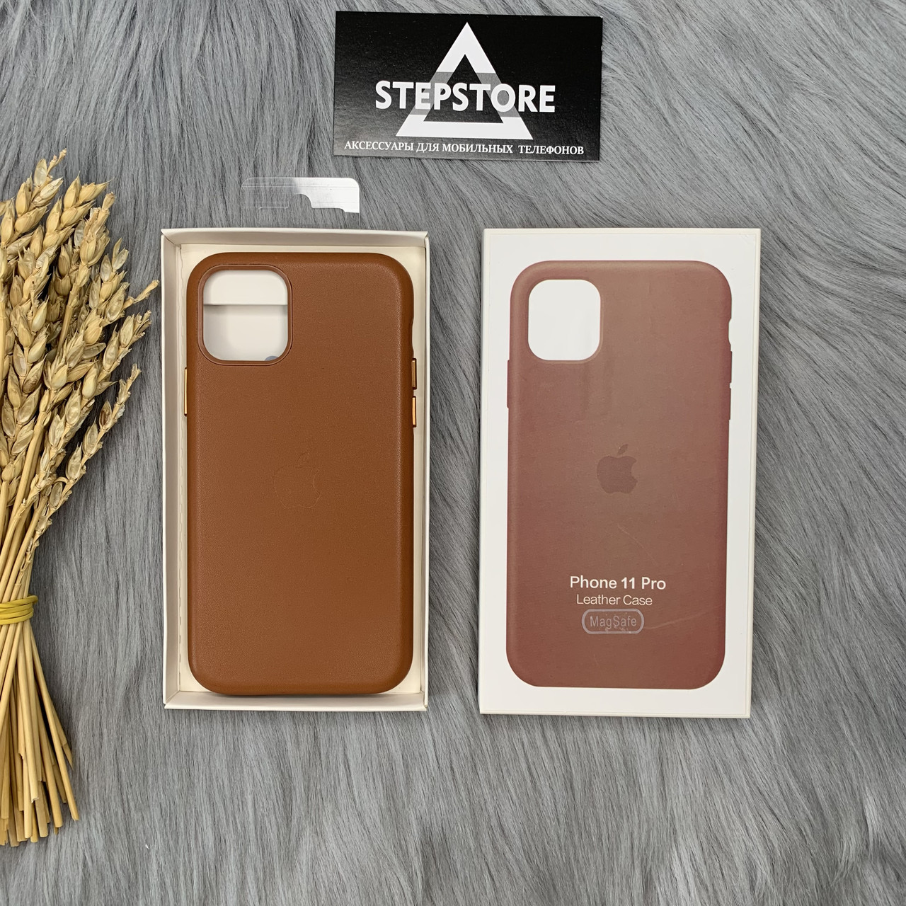 Чехол Leather Case с Magsafe для Iphone 11 pro натуральная кожаный с закрытым низом метал кнопки Коричневый - фото 3 - id-p1601300341
