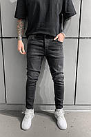 Мужские стильные зауженные джинсы чёрные базовые с потёртостями Турция 2022