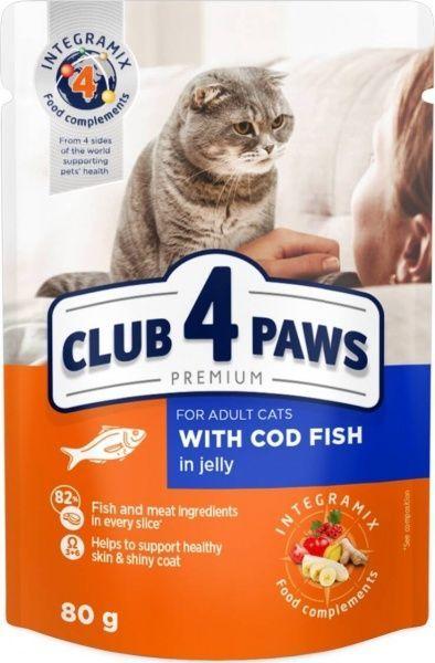Консерва для кішок з тріскою в желе, CLUB 4 PAWS, 24ШТ, 80 г, фото 1