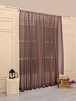 Шифон однотонний ,готовий тюль з тасьмою 1.5 х 2.8 м- темний шоколад