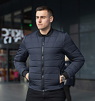 Модний чоловічий темно-синій бомбер, Куртка чоловіча коротка повсякденна непромокальна без капюшона