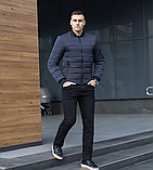 Модний чоловічий темно-синій бомбер, Куртка чоловіча коротка повсякденна непромокальна без капюшона, фото 5