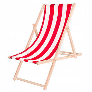 Шезлонг дерев'яний для пляжу та саду Springos Крісло розкладне для природи відпочинку Лежак тканинний Білий/Червоний