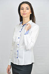 Біла жіноча блуза комбінована синьою кліткою