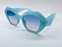 Женские солнцезащитные очки фигурные в пластиковой оправе с широкими дужками Бирюзовый