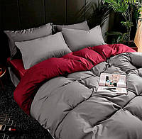 Семейный однотонный комплект постельного белья " Серый, красный, бордовый ", бязь голд люкс "Виталина"