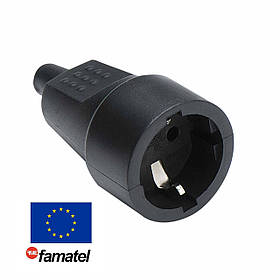 Розетка кабельна гумова 2P+PE 16A 250V IP30 Famatel 2104 розбірна електрична (із заземленням Schuko)