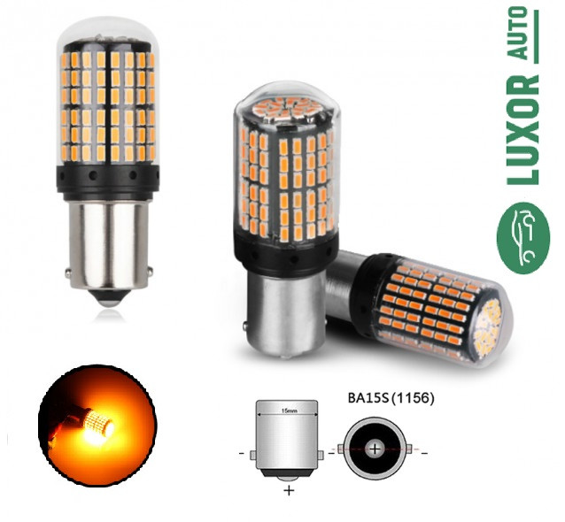 Світлодіодні авто LED-лампи 1156 (P21W, BA15S) 144SMD, 12 В, 21 ВТ Canbus, жовтогарячий