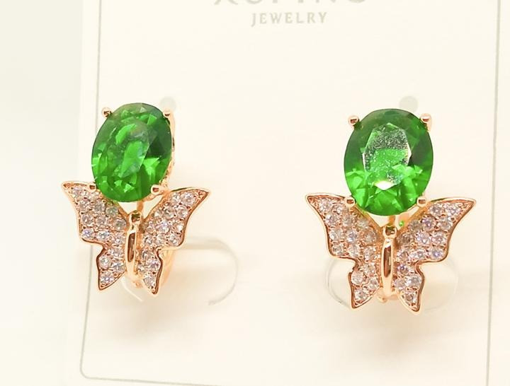 Сережки Метелики із зеленим каменем XuPing