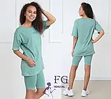 Трикотажний літній жіночий костюм чорного, бежевого та оливкового кольору, фото 5