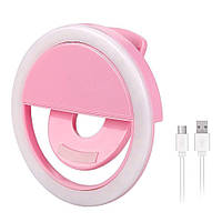 Светодиодное селфи-кольцо с USB-зарядкой Selfie Ring Light (на аккумуляторе) Розовый! BEST