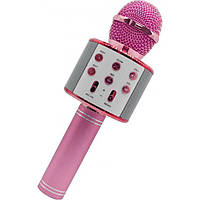 Bluetooth микрофон-караоке WS-858 с динамиком (колонкой), слотом USB и FM тюнером ярко-розовый! BEST