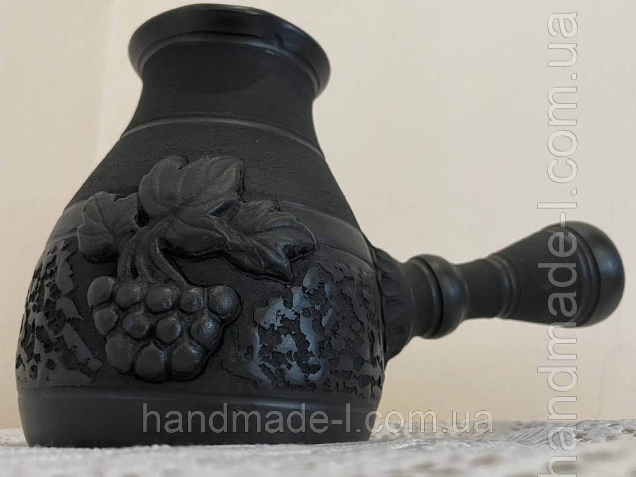 Турка кавоварка джезва чорна керамічна гончарна Калина 450-650мл для кави