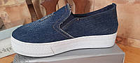 Туфли слипоны женские натуральний джинс синий +апликация. Фабричная Турция 39 (24,5)