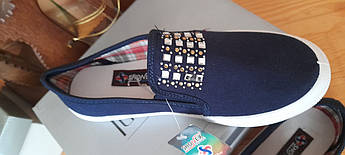 Туфли слипоны женские натуральний текстиль синий +стрази.Фабричная  Турция. 38