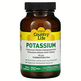 Калий Country Life "Potassium" 99 мг (250 таблеток)