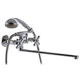 Змішувач для ванни з довгим виливом носиком гусаком 35 см ЛАТУННИЙ з душем EUROPRODUCT Dominox 141, фото 3