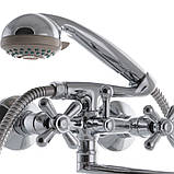 Змішувач для ванни з довгим виливом носиком гусаком 35 см ЛАТУННИЙ з душем EUROPRODUCT Dominox 141, фото 2