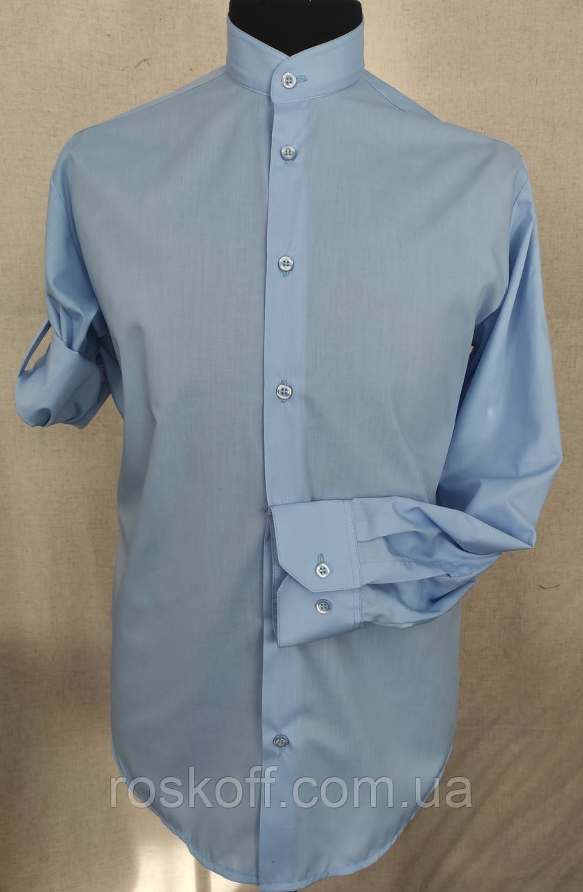 Чоловіча сорочка голуба комір стійка рукав довгий , пати, фото 1
