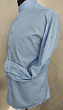 Чоловіча сорочка голуба комір стійка рукав довгий , пати, фото 4