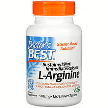 L-Аргинин Doctor's Best "Sustained Plus Immediate Release L-Arginine" 500 мг (120 двухслойных таблеток)