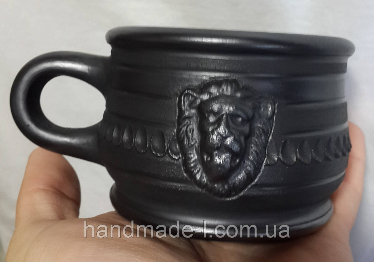 Чашка (філіжанка) глиняна на каву «Лев +шуба" 190мл