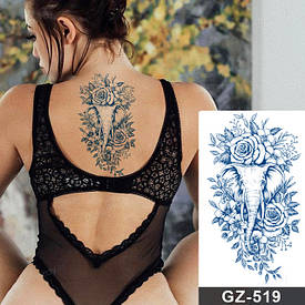 Juice (Пігментаційні). Флеш Тату.11*8 См. Тимчасова, Перевідна. Слони, Квіти, Троянда, Gz-519 (S)