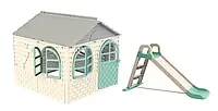 АКЦІЯ НАБІР Дитячий середній ігровий пластиковий будиночок зі шторками і дитяча пластикова гірка ТМ Doloni