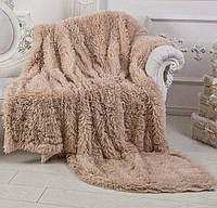 Плед травка 210 х 230 см покривало з довгим ворсом пухнастий хутряний плед на диван євро розмір колір бежевий