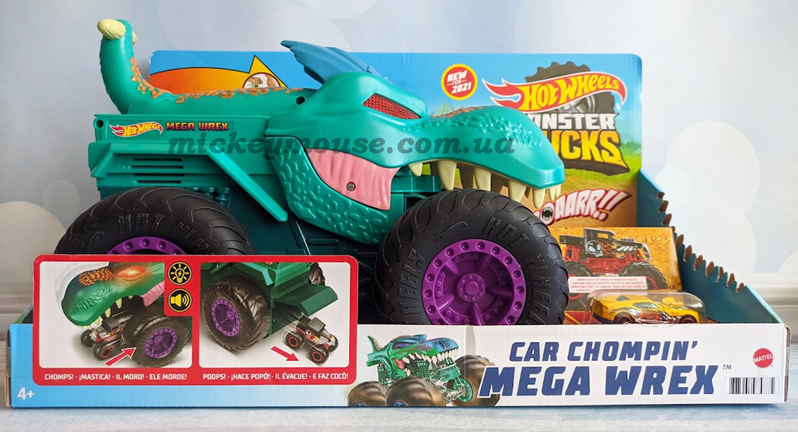 Збільшена машинка Хот Вілс Monster Trucks Хижин Мега Рекс Hot Wheels Monster Trucks Car Chompin' Mega Wrex GYL13