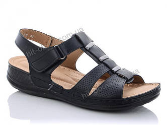 Босоніжки великих розмірів на широку ногу Коронате жіночі на липучку чорні