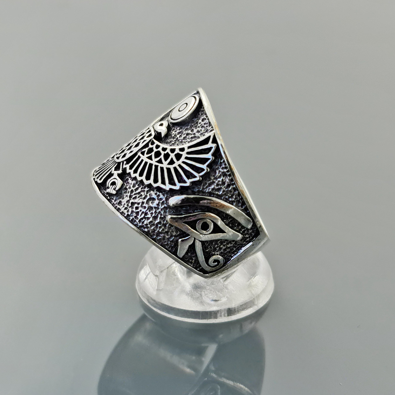 Кольцо Бог Ра серебряное египетское Глаз Гора Сокол унисекс символы Египта талисман амулет - фото 5 - id-p1348859334