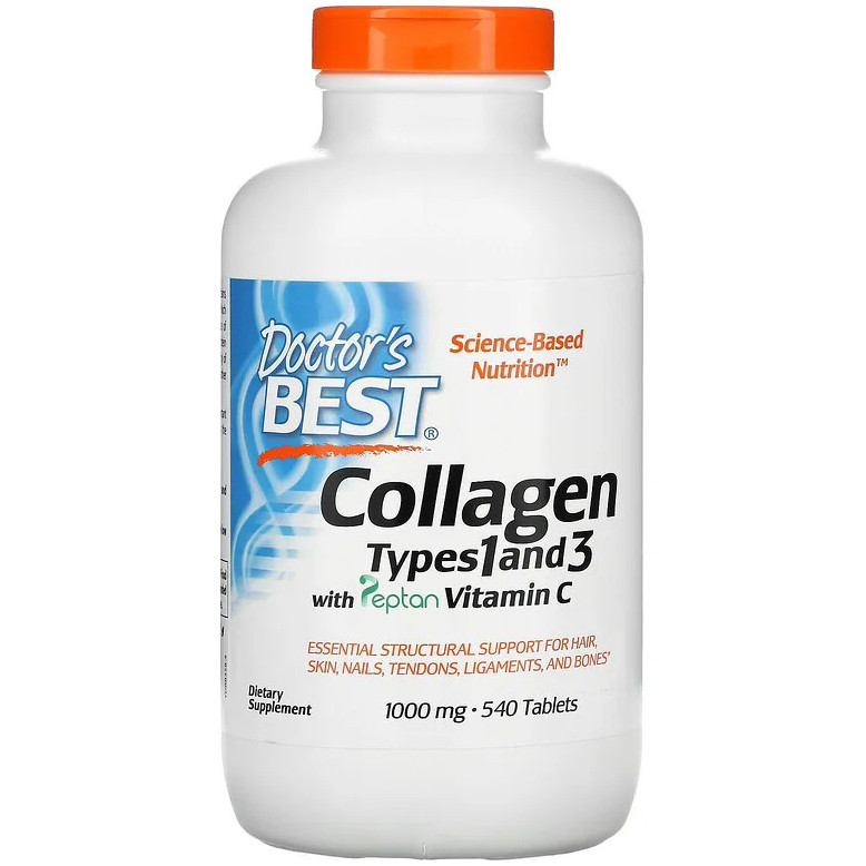 Колаген з вітаміном C, Doctor's Best "Collagen Types 1&3 with Vitamin C" тип 1 і 3, 1000 мг (540 таблеток)