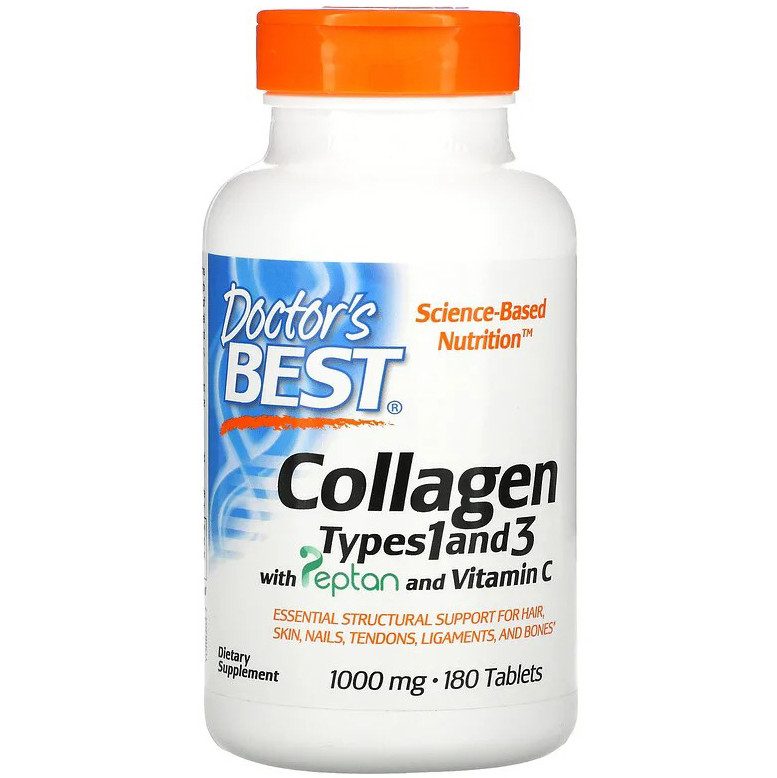 Колаген з вітаміном С, Doctor's Best "Collagen Types 1&3 with Vitamin C" тип 1 і 3, 1000 мг (180 таблеток)