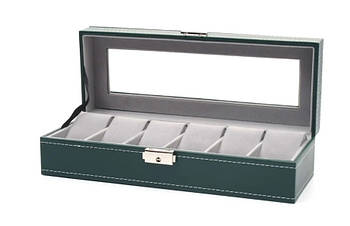 Скринька, бокс для годинника на 6 відділень, зеленого кольору 6PU.GN