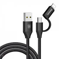 Кабель iPhone/iPod/iPad Treqa Yiven 2-1 Cable Micro/Lightning 2А 1m Black CAMLYW-01