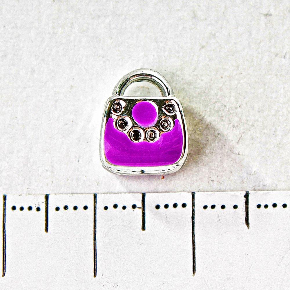Бусіна шарм Пандора світло-сірий метал сумочка фіолетова 10 мм фас.6 шт. купити дешево в інтернеті