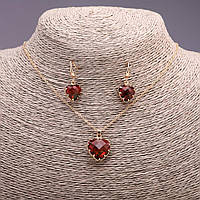 Набір "Серце" мультіцвет червоний зелений Кулон 19х16мм і Сережки 27х13мм L-50см купити біжутерію гуртом