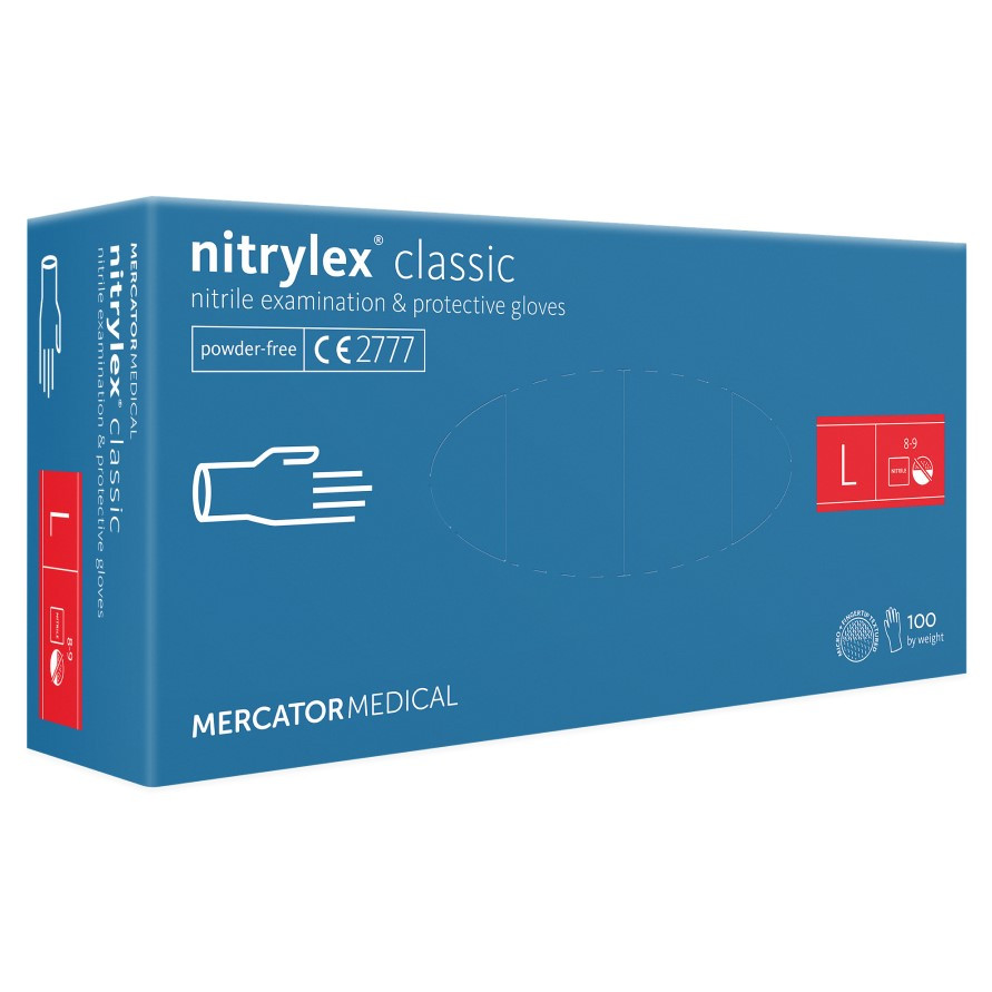 Нітрилові рукавички Mercator Nitrylex Classic розмір L блакитні (50 пар)