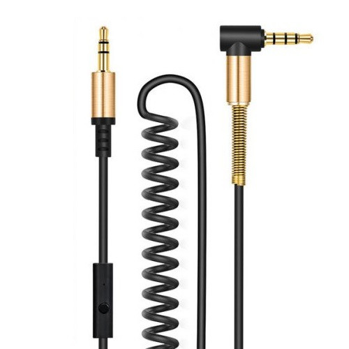 Аудіокабель кутовий спіральний 3.5 мм AUX-AUX HOCO Spring UPA02 |2M| Чорний, фото 1