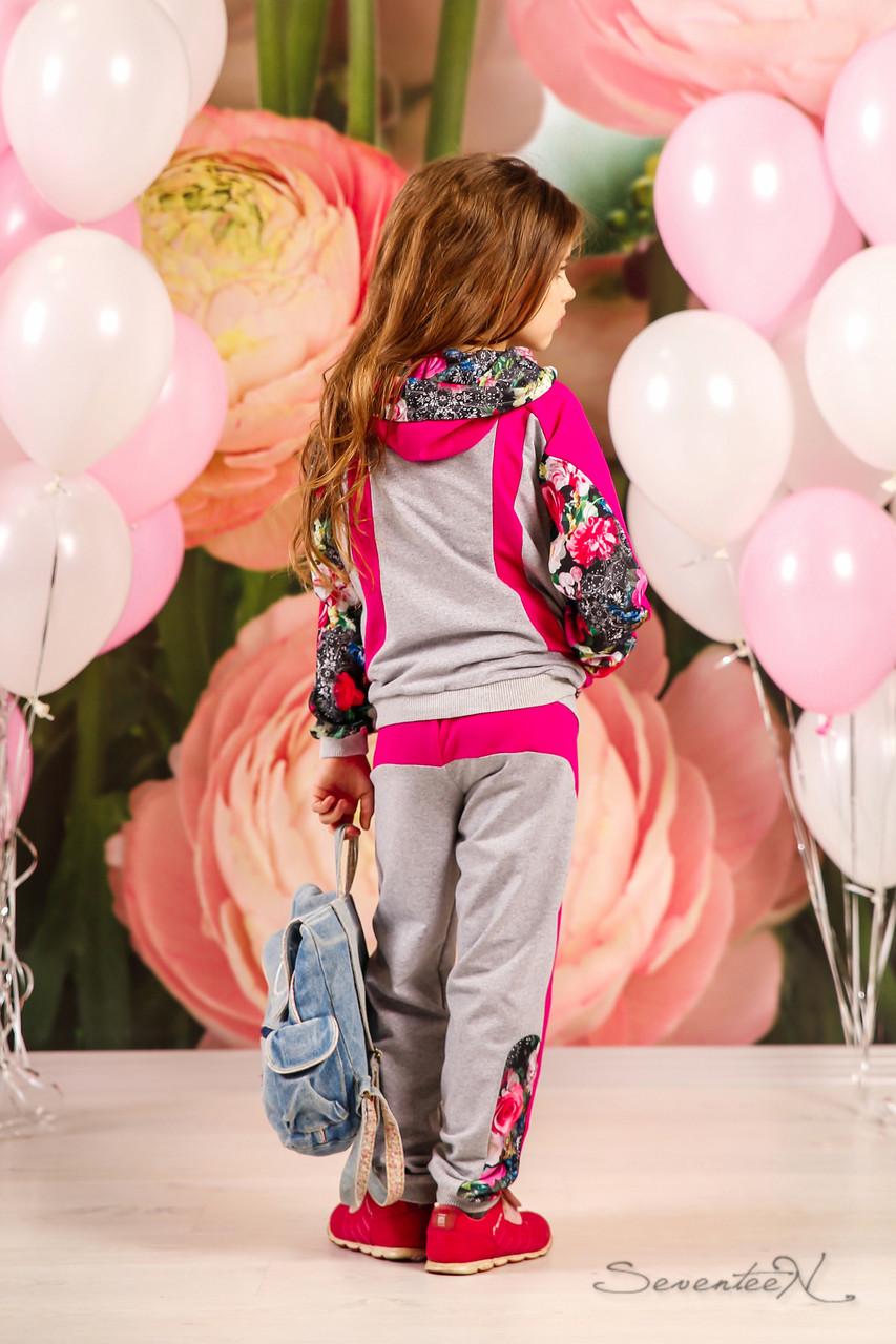 Оригинальный спортивный костюм для девочек, с красивым цветочным ринтом, для мамы и дочки, 116-134 размер - фото 4 - id-p257718939