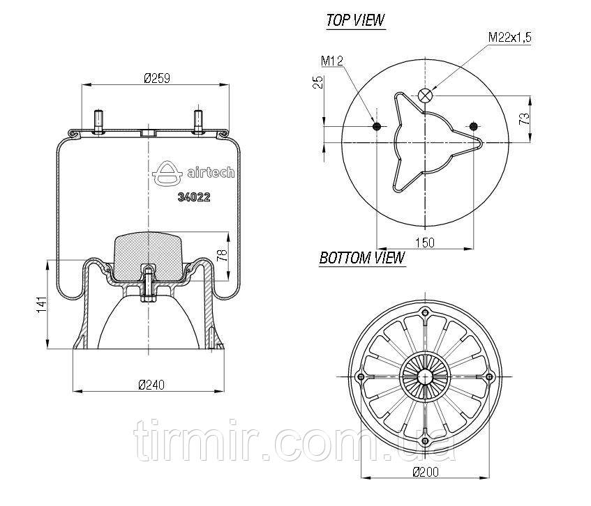 Пневмоподушка підвіски з стаканом (пластик) 4022NP03, SAF, фото 1