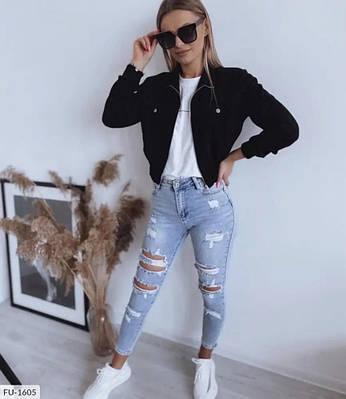 Женская замшевая ветровка-бомбер на молнии