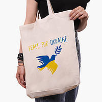 Эко сумка Мир для Украины (Peace For Ukraine) (9227-3688-WTD) бежевая с широким дном