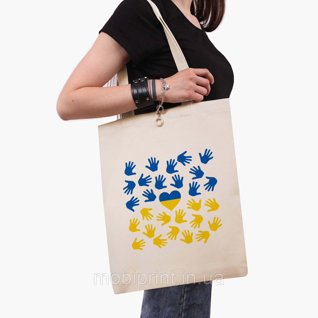 Еко сумка Підтримую Україну (Stand With Ukraine), шопер з принтом бежевий саржа