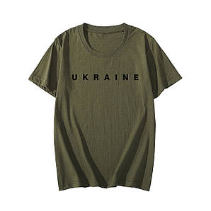 Спортивна футболка хакі патріотична з логотипом Доброго Вечора, ми з України, з написами Україна, Ukraine з українською символікою
